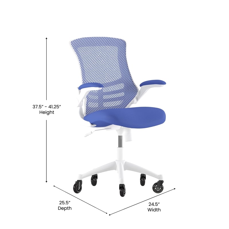 Ergonomic Swivel Task Chair with Roller Wheels & Flip Up Arms - Blue Mesh