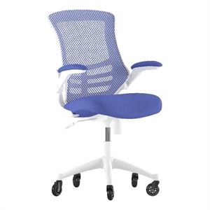 Ergonomic Swivel Task Chair with Roller Wheels & Flip Up Arms - Blue Mesh