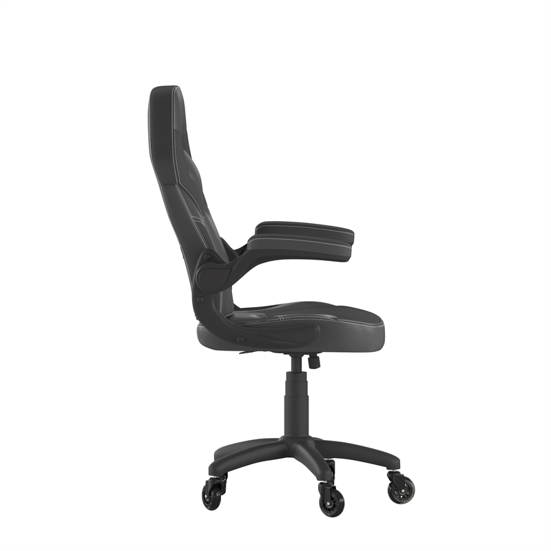 Office Gaming Chair with Skater Wheels & Flip Up Arms - Black LeatherSoft