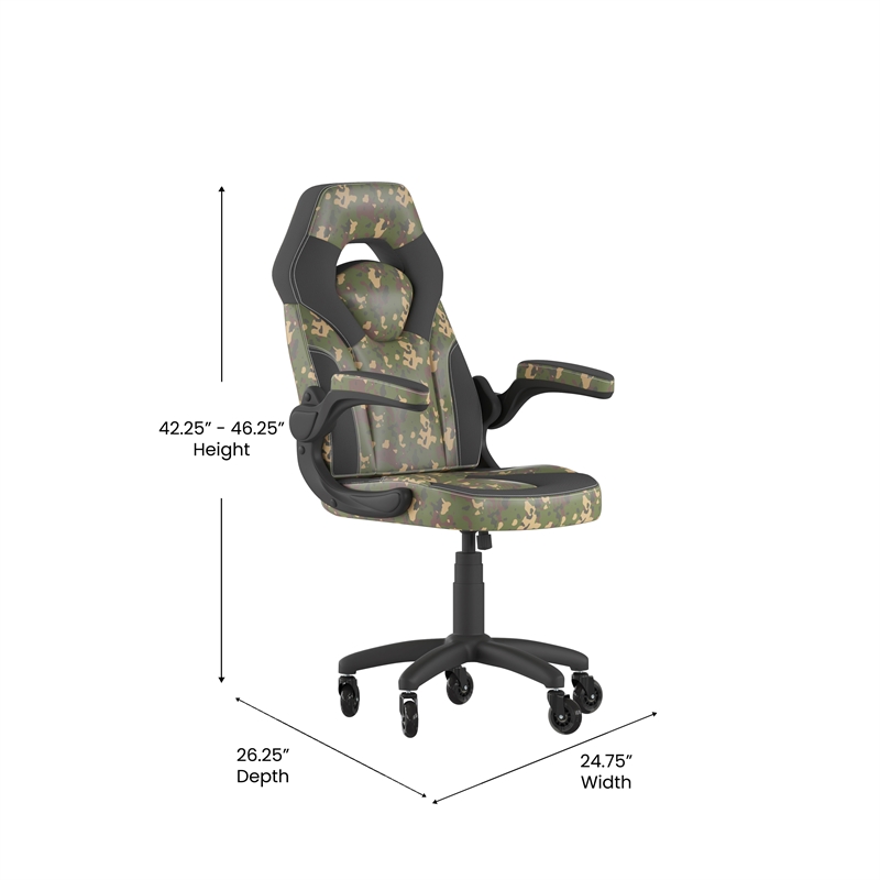 Office Gaming Chair with Skater Wheels & Flip Up Arms - Camouflage LeatherSoft