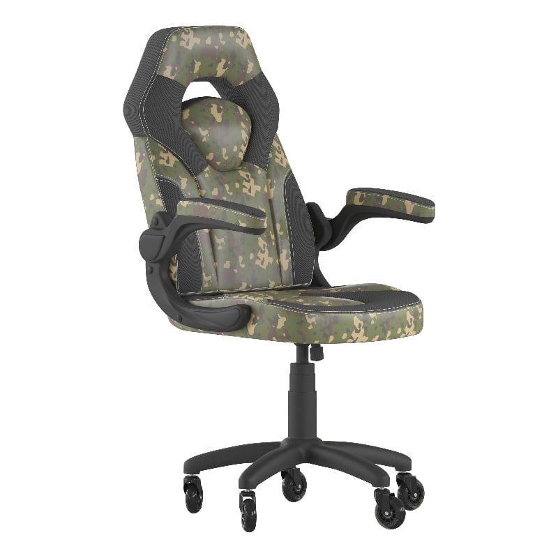 Office Gaming Chair with Skater Wheels & Flip Up Arms - Camouflage LeatherSoft