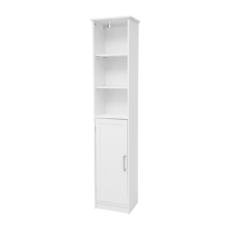 Modern Freestanding Linen Tower with Shelves and Magnetic Close Door - White