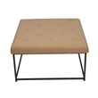 Square LeatherSoft Tufted Ottoman with Black Metal Frame in Light Brown