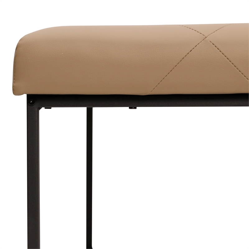 Square LeatherSoft Tufted Ottoman with Black Metal Frame in Light Brown