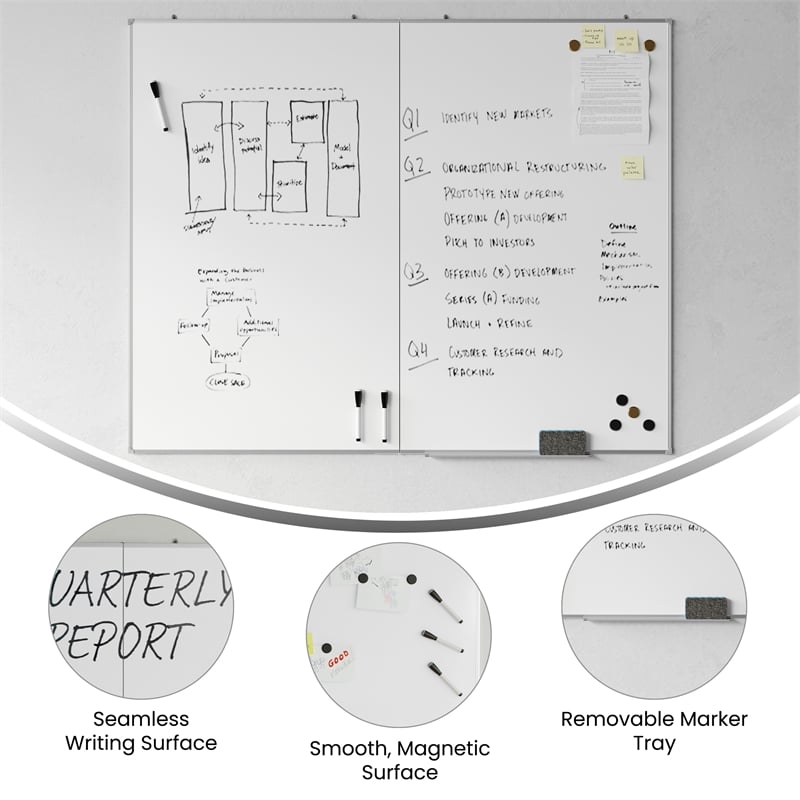 60x48 Aluminum Magnetic Dry Erase Board with Wall Mount Marker Tray
