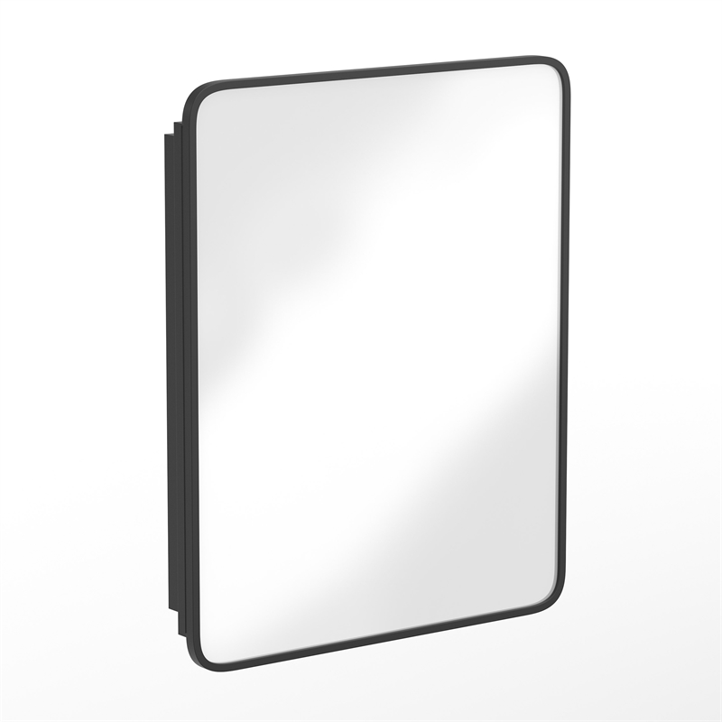 Recessed Bathroom Medicine Cabinet with Beveled Mirror in Black - 24x30