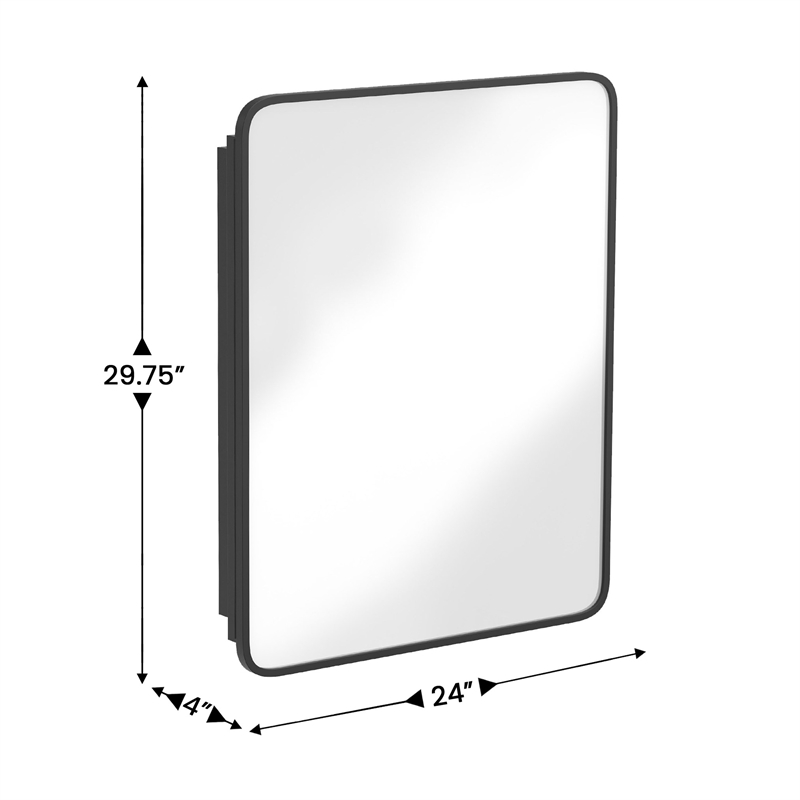 Recessed Bathroom Medicine Cabinet with Beveled Mirror in Black - 24x30