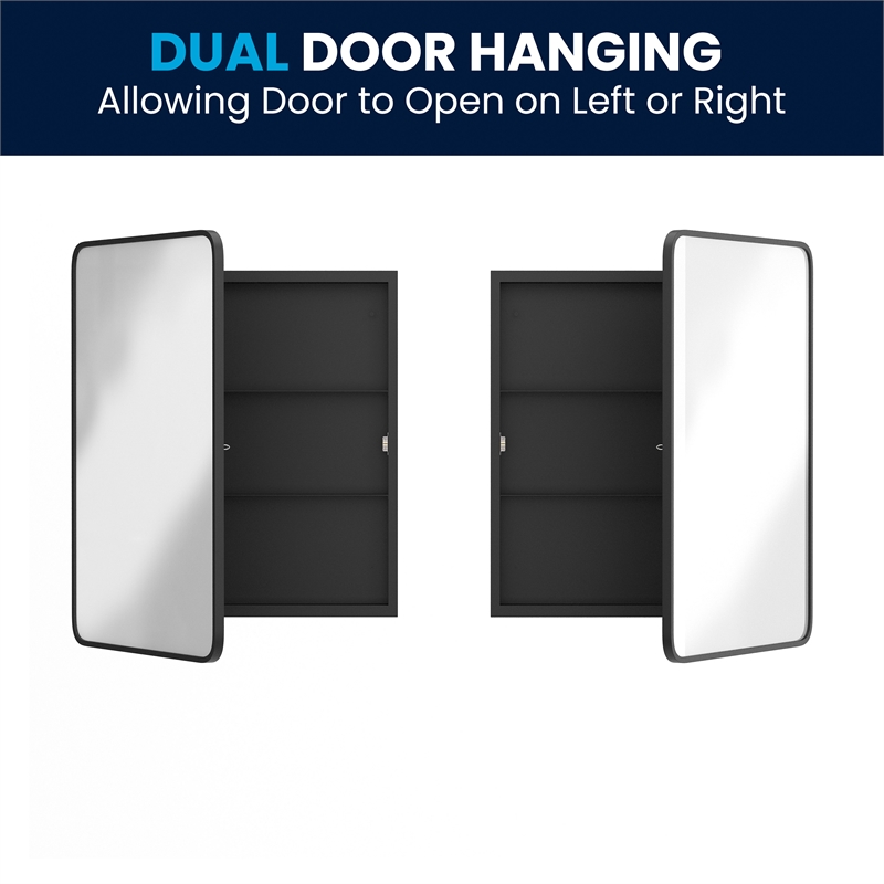 Recessed Bathroom Medicine Cabinet with Beveled Mirror in Black - 24x30