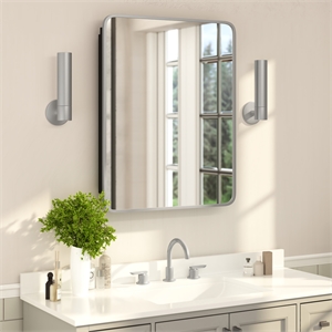 Recessed Bathroom Medicine Cabinet with Beveled Mirror in Silver - 24x30