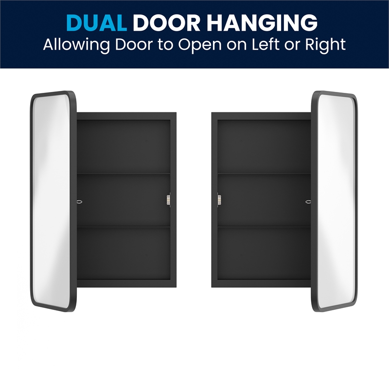Recessed Bathroom Medicine Cabinet with Beveled Mirror in Black - 16x24