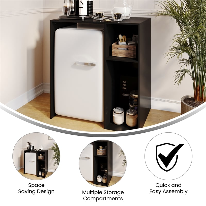 Space-Saving Mini Fridge Organizer Shelf with Cubby Storage in Black