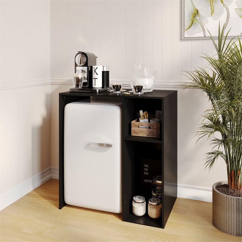 Space-Saving Mini Fridge Organizer Shelf with Cubby Storage in Black