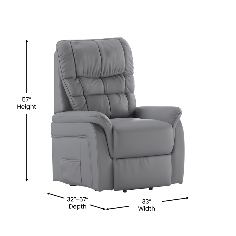 Gray LeatherSoft Remote Powered Lift Recliner for Elderly - Medical Furniture