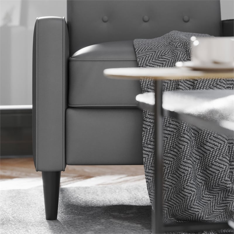 Pushback Recliner with Button Tufted Back in Light Gray LeatherSoft Upholstery