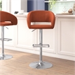 Cognac Vinyl Adjustable Height Barstool with Rounded Mid-Back and Chrome Base