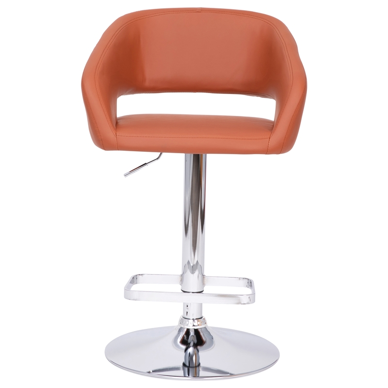 Cognac Vinyl Adjustable Height Barstool with Rounded Mid-Back and Chrome Base
