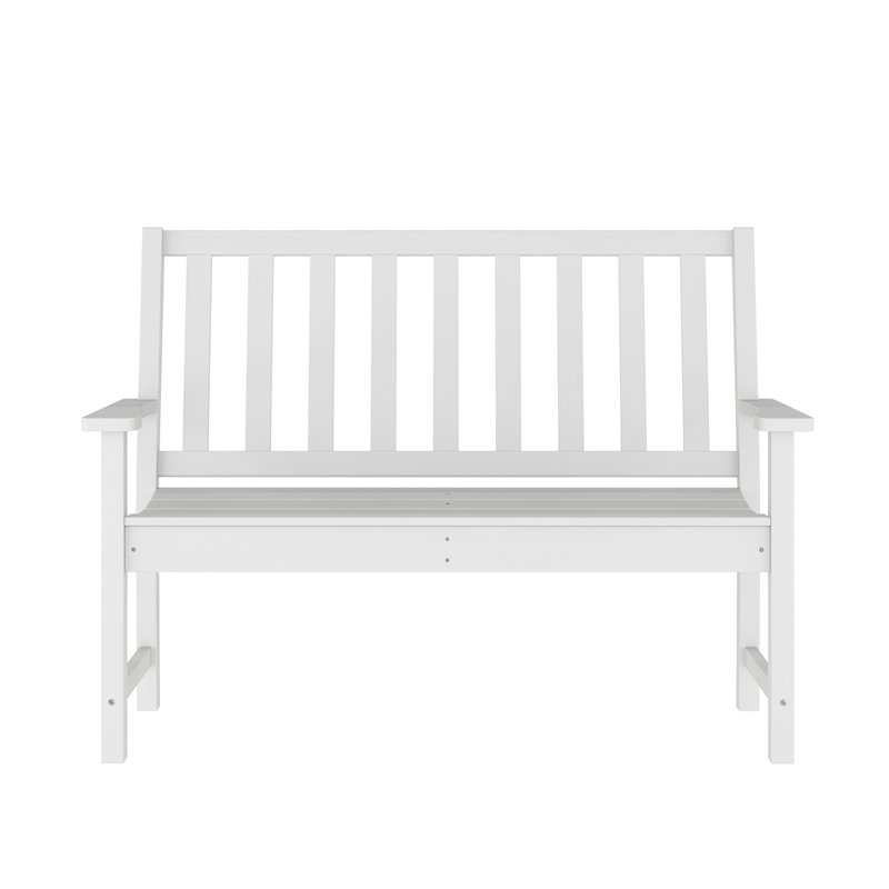 All Weather Heavy Duty Commercial Recycled HDPE Bench with Curved Seat in White