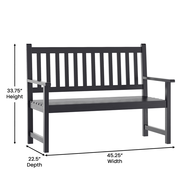Commercial Indoor/Outdoor 2-Person Patio Acacia Wood Bench Loveseat in Black