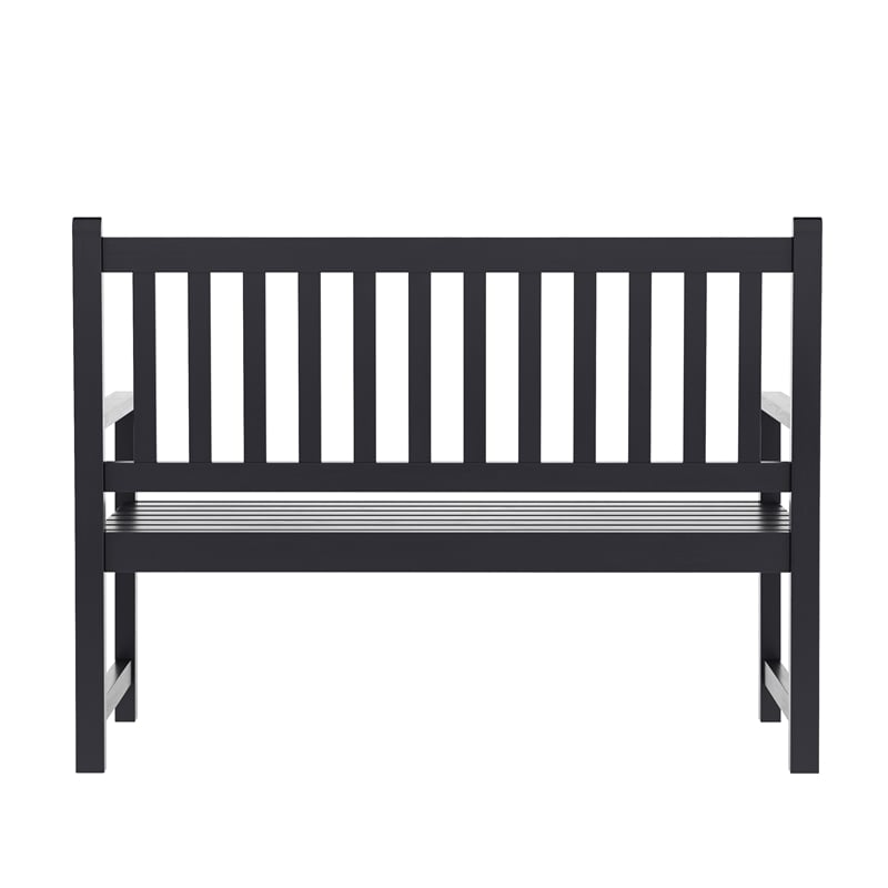 Commercial Indoor/Outdoor 2-Person Patio Acacia Wood Bench Loveseat in Black