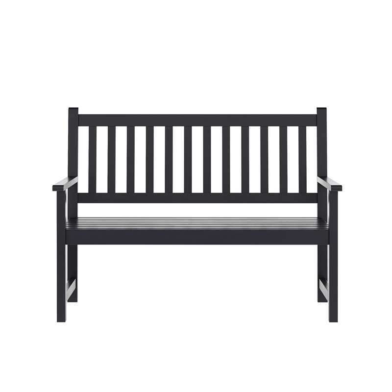 Commercial Indoor/Outdoor 2-Person Patio Acacia Wood Bench Loveseat in Black