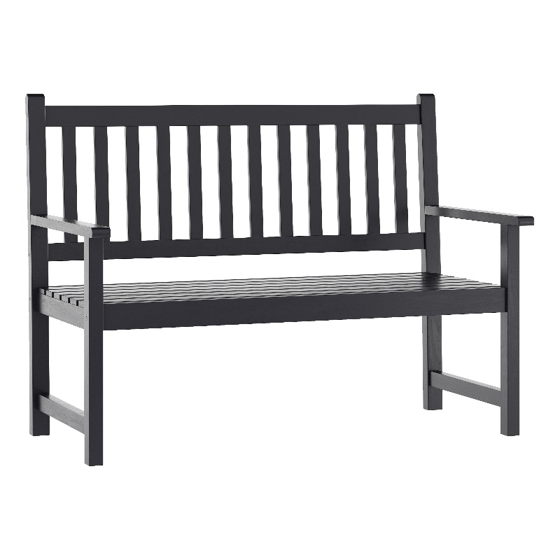 Commercial Indoor/Outdoor 2-Person Patio Acacia Wood Bench Loveseat in Black
