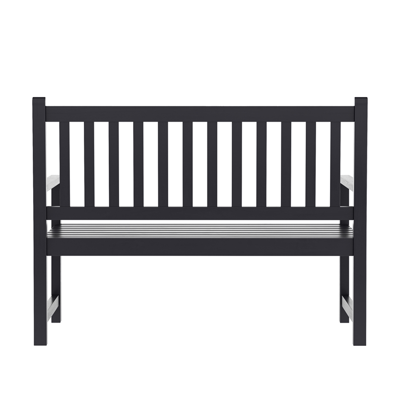 Commercial Indoor/Outdoor 2-Person Patio Acacia Wood Bench Loveseat in Black
