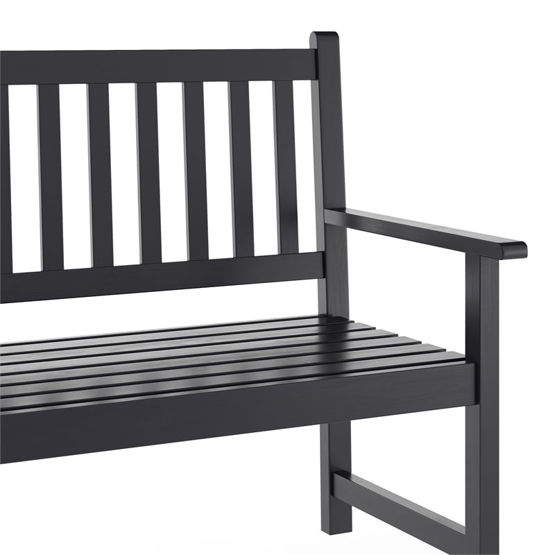 Commercial Indoor/Outdoor 2-Person Patio Acacia Wood Bench Loveseat in Black