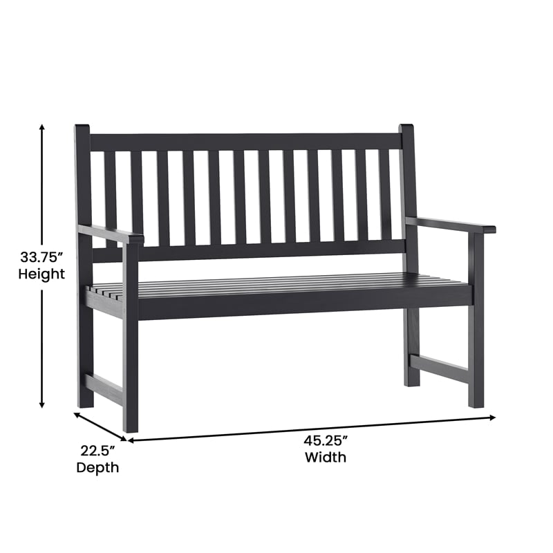 Commercial Indoor/Outdoor 2-Person Patio Acacia Wood Bench Loveseat in Black