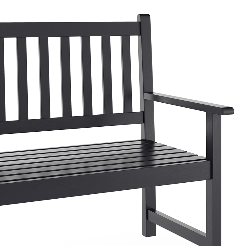 Commercial Indoor/Outdoor 2-Person Patio Acacia Wood Bench Loveseat in Black