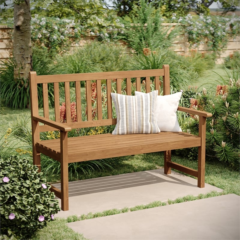Commercial Indoor/Outdoor 2-Person Patio Acacia Wood Bench Loveseat in Brown