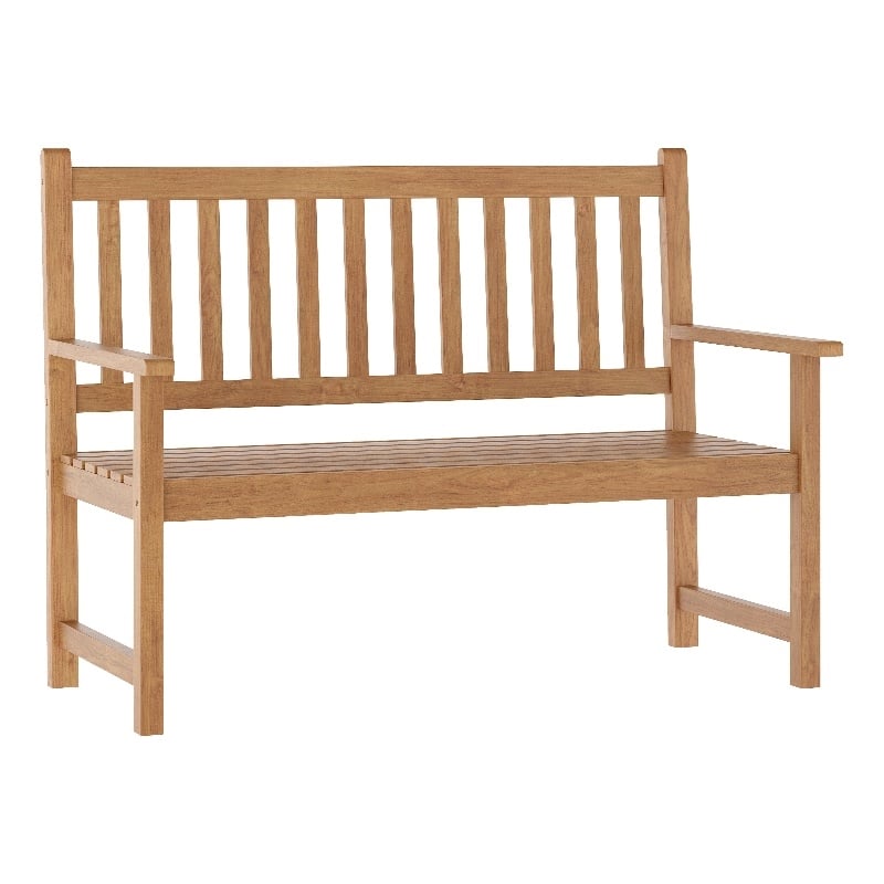 Commercial Indoor/Outdoor 2-Person Patio Acacia Wood Bench Loveseat in Brown