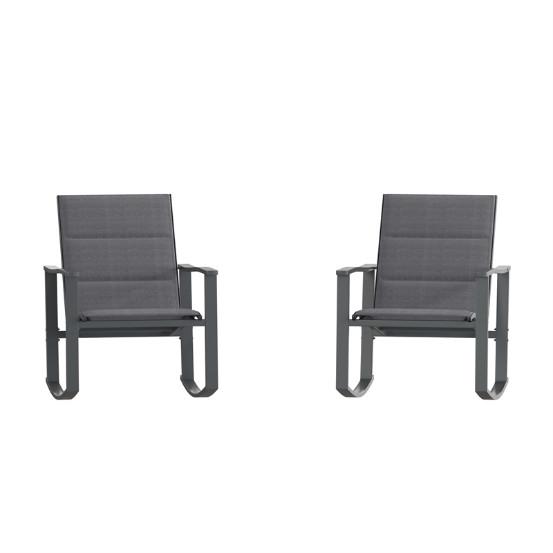 Set of 2 All Weather Flex Comfort Rocking Chairs with Metal Frames-Black/Black