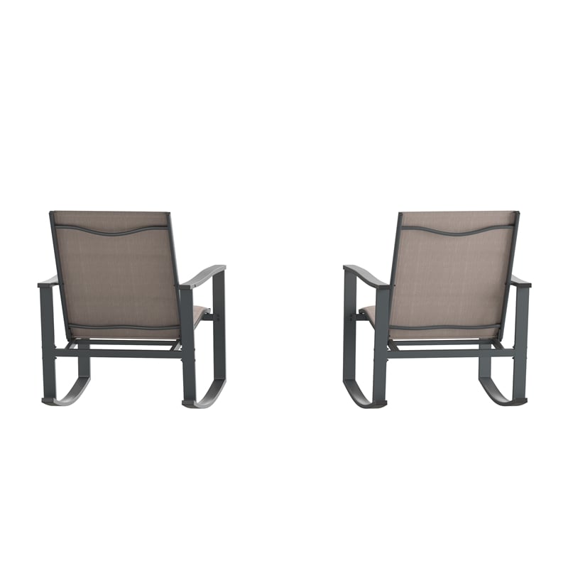 Set of 2 All Weather Flex Comfort Rocking Chairs with Metal Frames-Brown/Black