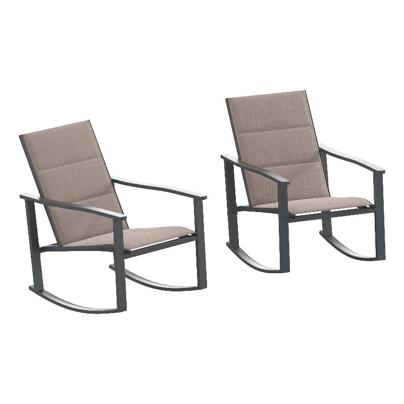 Set of 2 All Weather Flex Comfort Rocking Chairs with Metal Frames-Brown/Black
