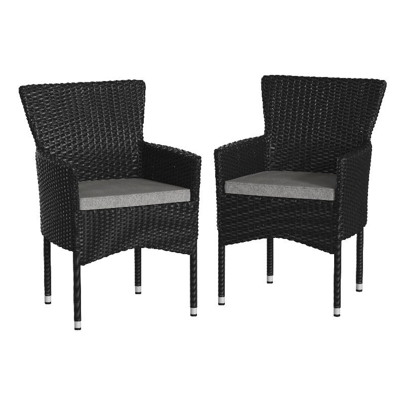 Indoor/Outdoor Black Wicker Wrapped Steel Frame Patio Chairs & Cream Cushions