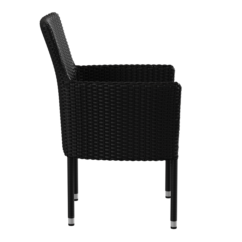 Indoor/Outdoor Black Wicker Wrapped Steel Frame Patio Chairs & Cream Cushions
