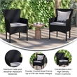 Indoor/Outdoor Black Wicker Wrapped Steel Frame Patio Chairs & Cream Cushions