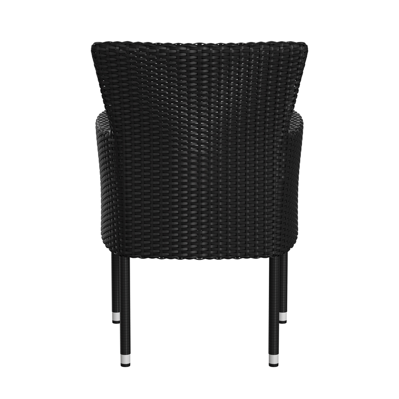 Indoor/Outdoor Black Wicker Wrapped Steel Frame Patio Chairs & Cream Cushions