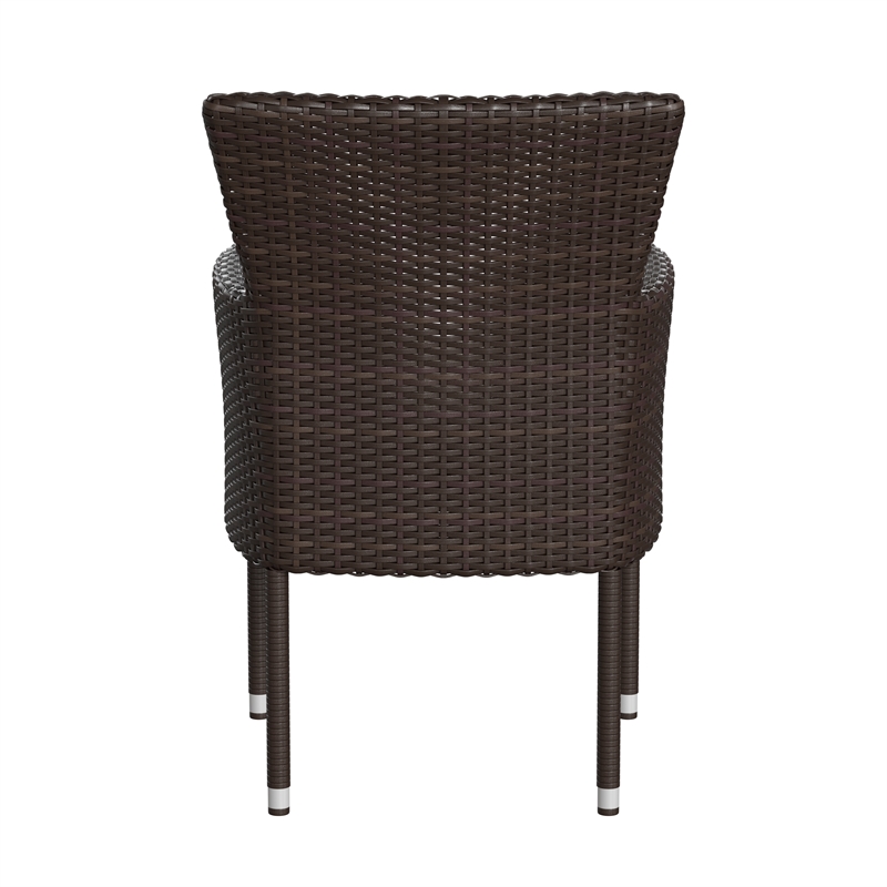 Indoor/Outdoor Espresso Wicker Wrapped Steel Frame Patio Chairs & Cream Cushions