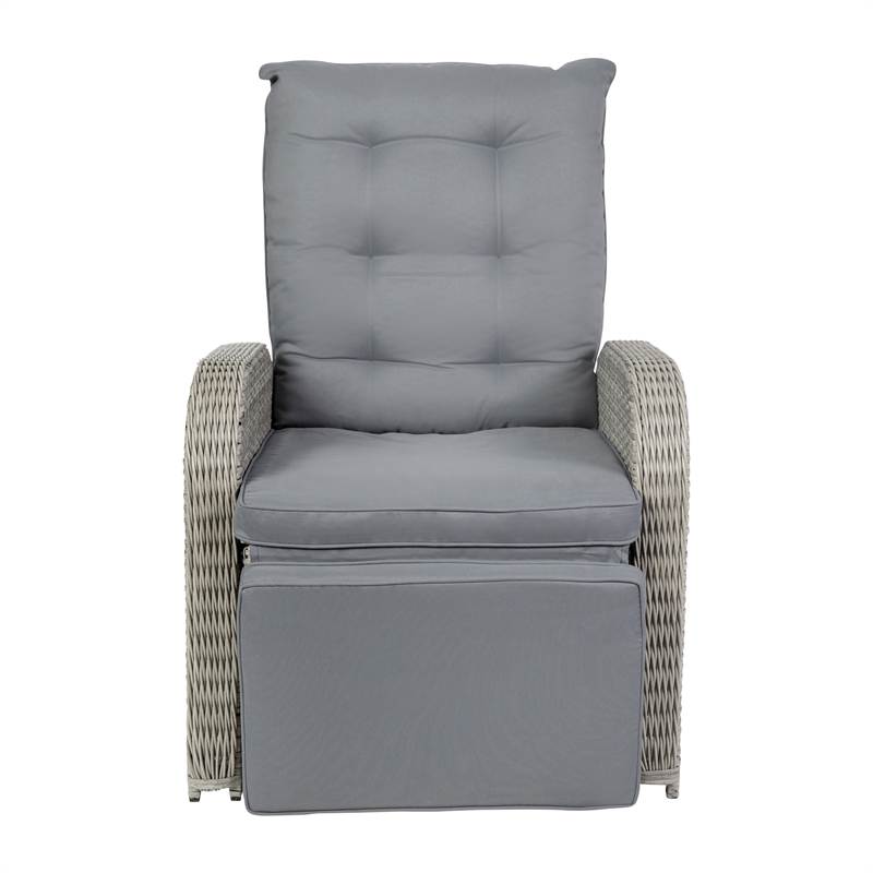 Indoor/Outdoor Wicker Rattan Recliner with Flip-Up Side Table in Gray