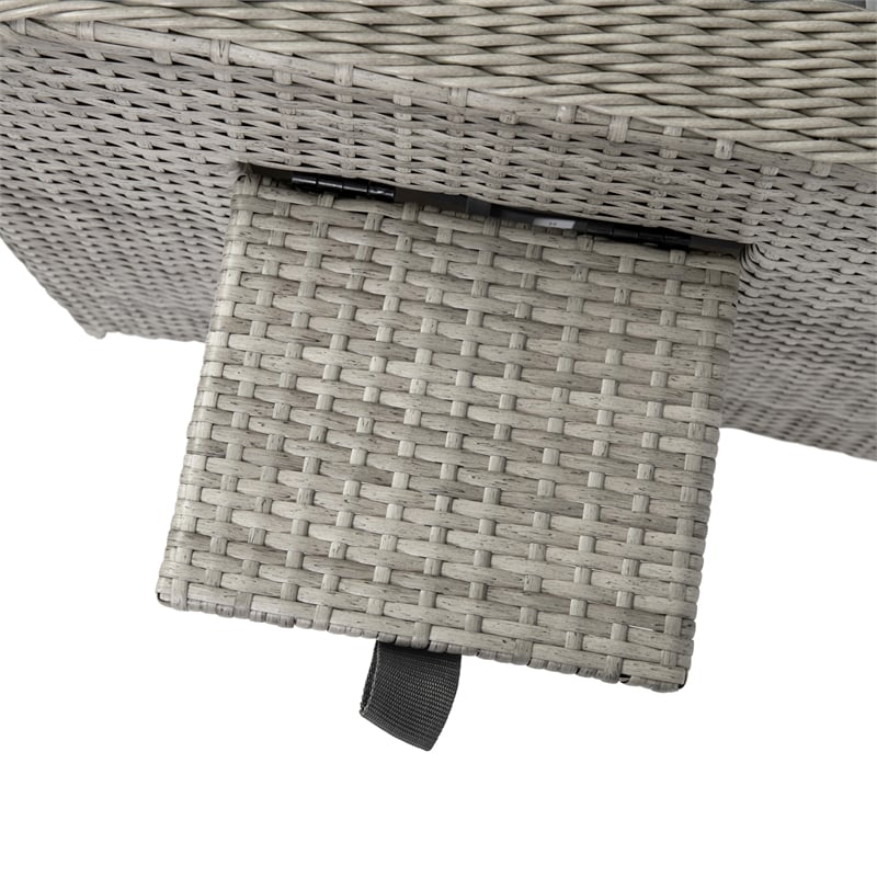 Indoor/Outdoor Wicker Rattan Recliner with Flip-Up Side Table in Gray