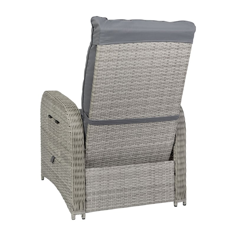 Indoor/Outdoor Wicker Rattan Recliner with Flip-Up Side Table in Gray