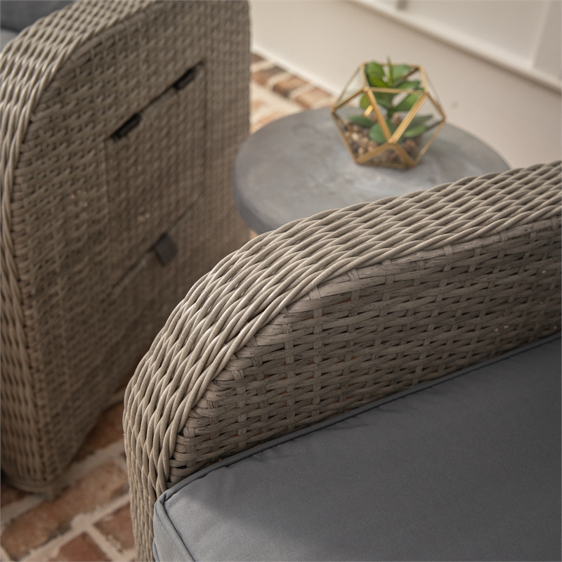 Indoor/Outdoor Wicker Rattan Recliner with Flip-Up Side Table in Gray