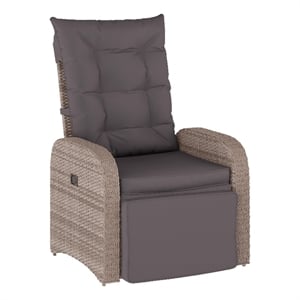 Indoor/Outdoor Wicker Rattan Recliner with Flip-Up Side Table in Gray