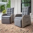 Indoor/Outdoor Wicker Rattan Recliner with Flip-Up Side Table in Gray