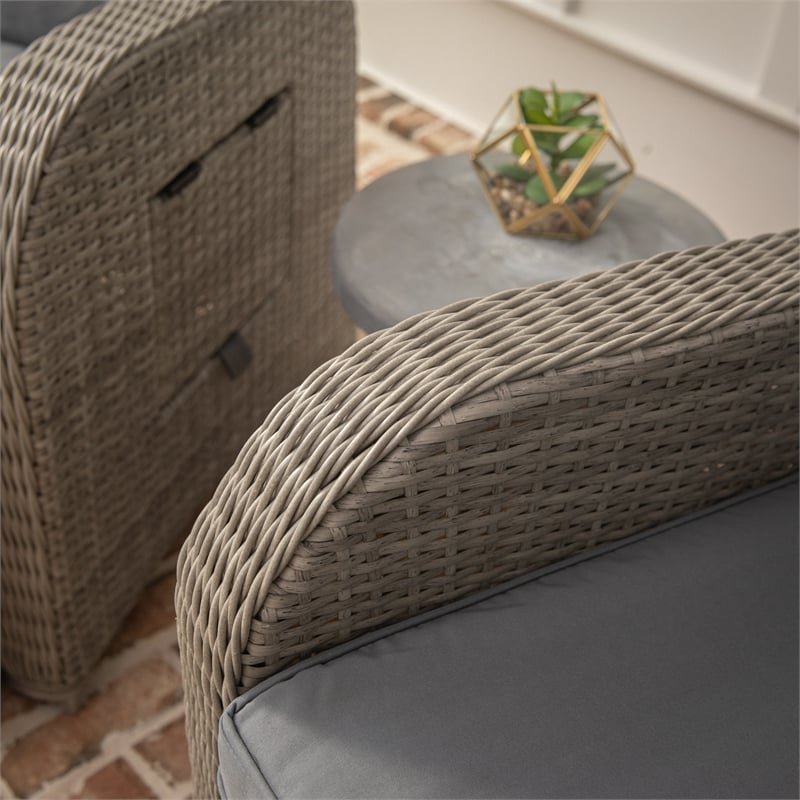 Indoor/Outdoor Wicker Rattan Recliner with Flip-Up Side Table in Gray