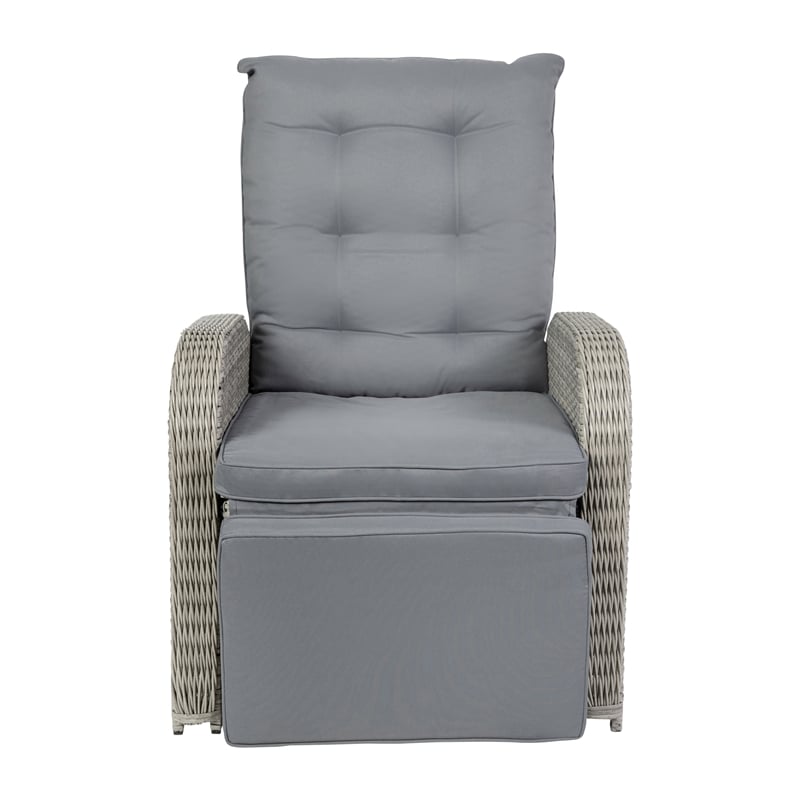 Indoor/Outdoor Wicker Rattan Recliner with Flip-Up Side Table in Gray