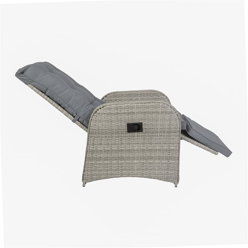 Indoor/Outdoor Wicker Rattan Recliner with Flip-Up Side Table in Gray