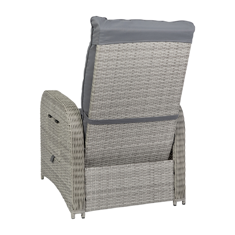 Indoor/Outdoor Wicker Rattan Recliner with Flip-Up Side Table in Gray