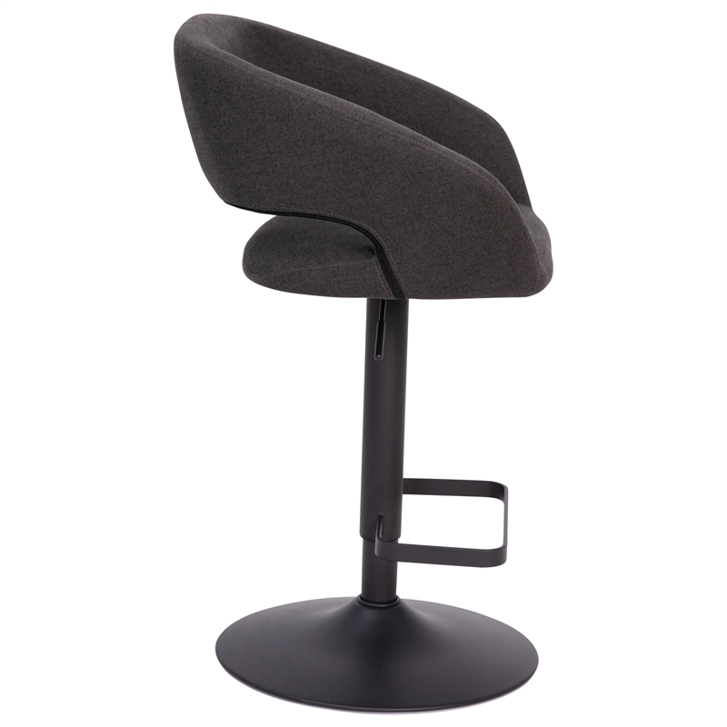 Charcoal Fabric Adjustable Height Barstool with Rounded Mid-Back and Black Base
